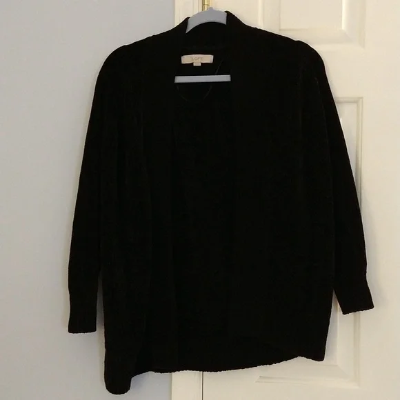 LOFT Sweaters Ann Taylor Loft Black Chenille Cardigan Poshmark